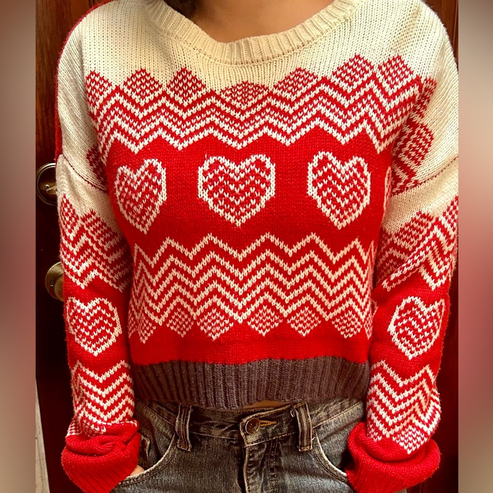 DEREK HEART Red & White Sweater Woman’s Medium